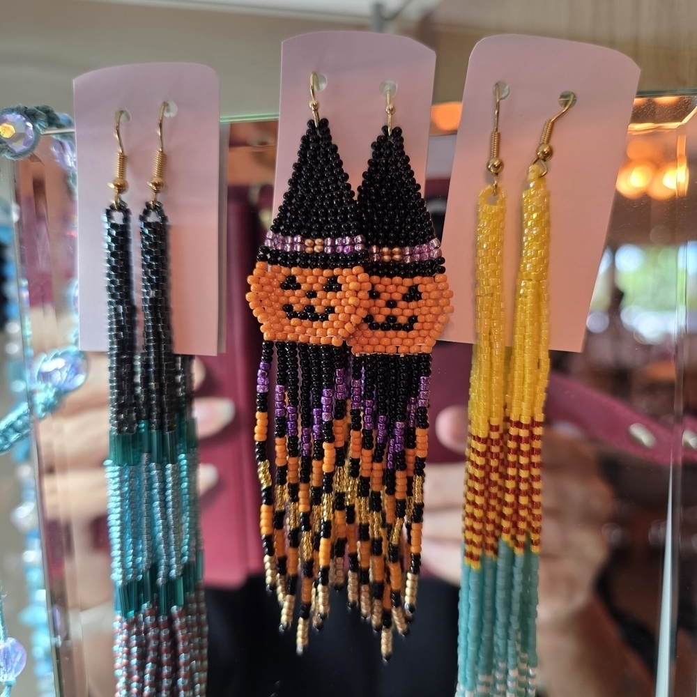 Beaded Halloween Earrings - Orange, Black, and Purple